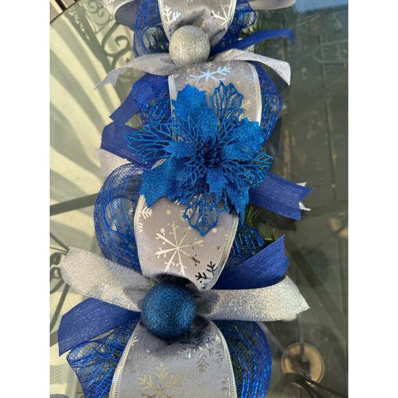 Blue and Silver Centerpiece Table Runner Mailbox Swag Topper Christmas Decor - Picture 6 of 6